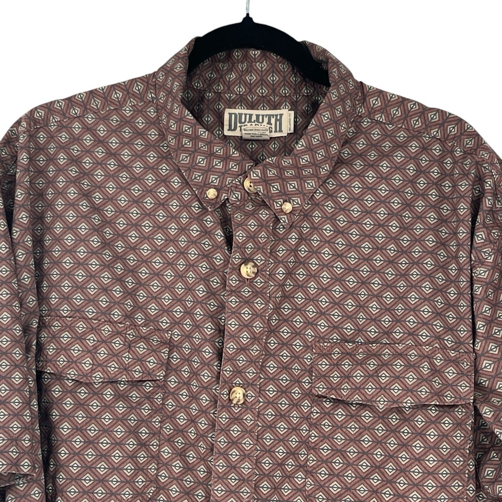Duluth Trading Co Shirt Men's Sz 2XL Organic Cotton Button Down Geometric Print